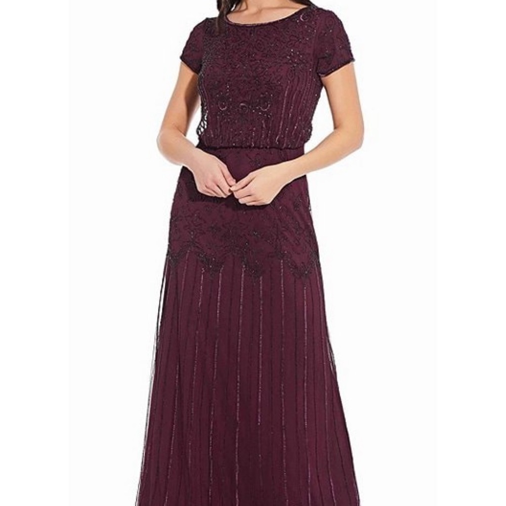 Adrianna Papell size 6 long beaded burgundy dress